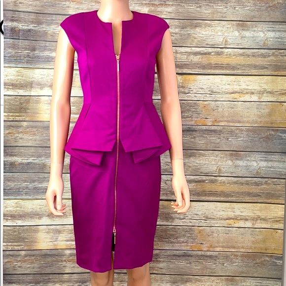 Ted Baker Fuchsia Kwyli Structured Zip Peplum Dress - Picture 1 of 11